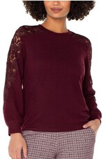 Liverpool Los Angeles Liverpool Long Sleeve Crew Neck Lace Inset Knit top