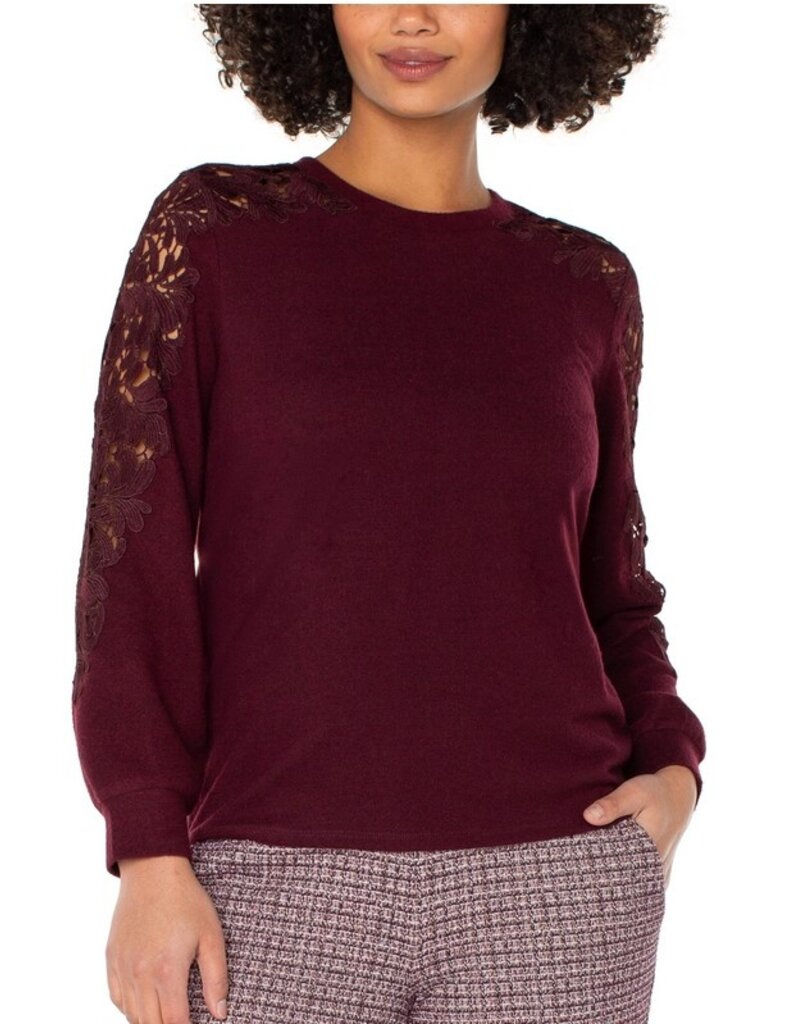 Liverpool Los Angeles Liverpool Long Sleeve Crew Neck Lace Inset Knit top