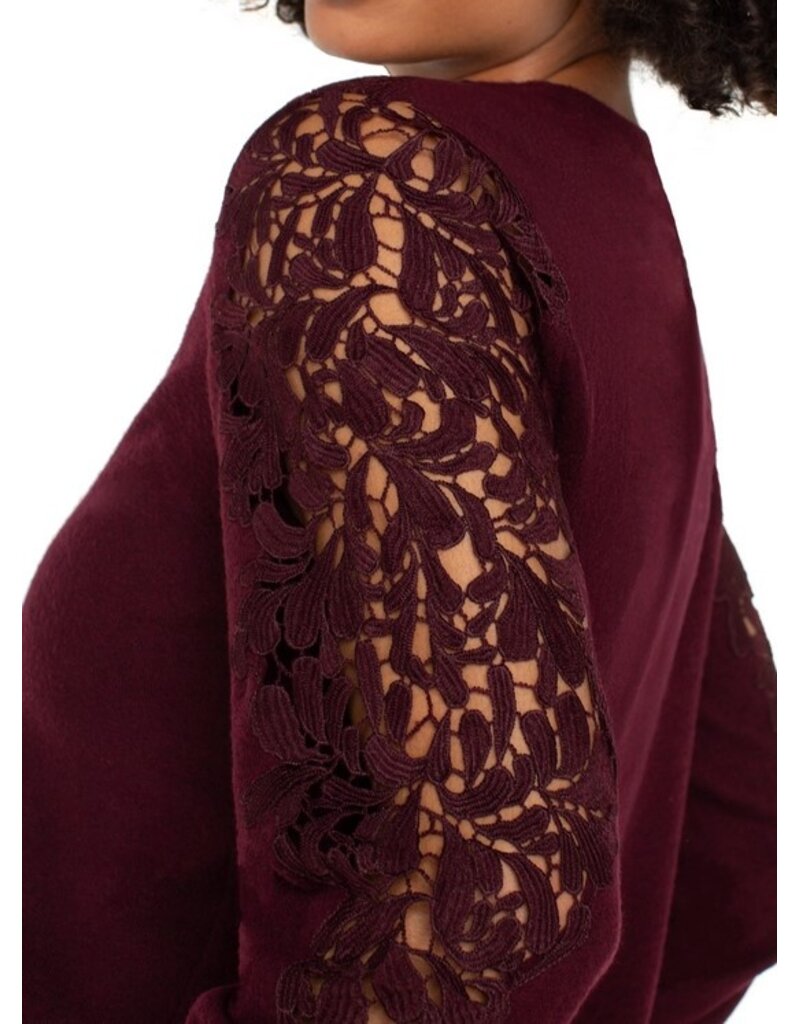 Liverpool Los Angeles Liverpool Long Sleeve Crew Neck Lace Inset Knit top