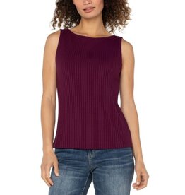 Liverpool Los Angeles Liverpool Sleeveless High Boatneck Knit Top Wine Berry