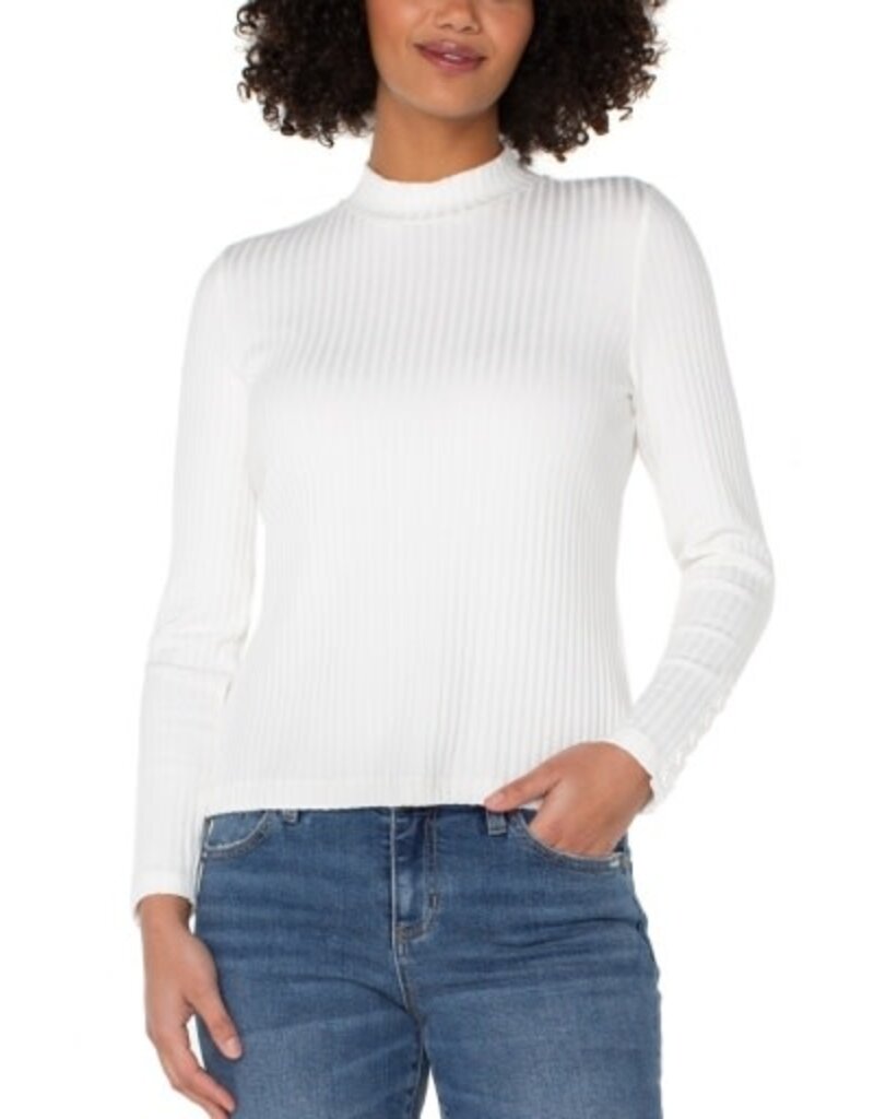 Liverpool Los Angeles Liverpool Long Sleeve Mock Neck Knit Top w/ Button Detail