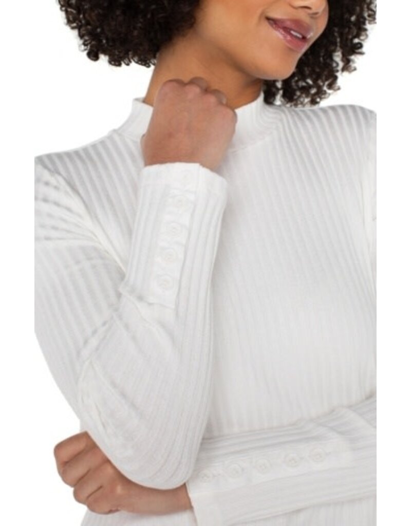 Liverpool Los Angeles Liverpool Long Sleeve Mock Neck Knit Top w/ Button Detail