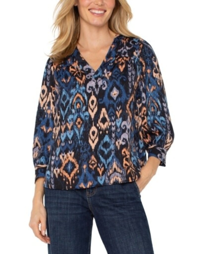 Liverpool Los Angeles Liverpool 3/4 Sleeve V-Neck Popover Woven Blouse