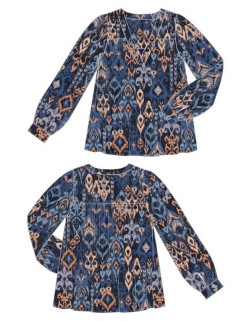 Liverpool Los Angeles Liverpool 3/4 Sleeve V-Neck Popover Woven Blouse