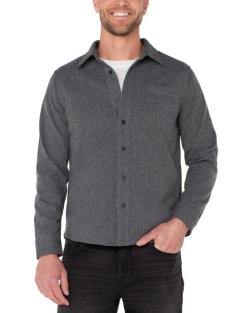 Liverpool Los Angeles Liverpool Knit Long Sleeve Button Up Shirt Grey Herringbone Metal