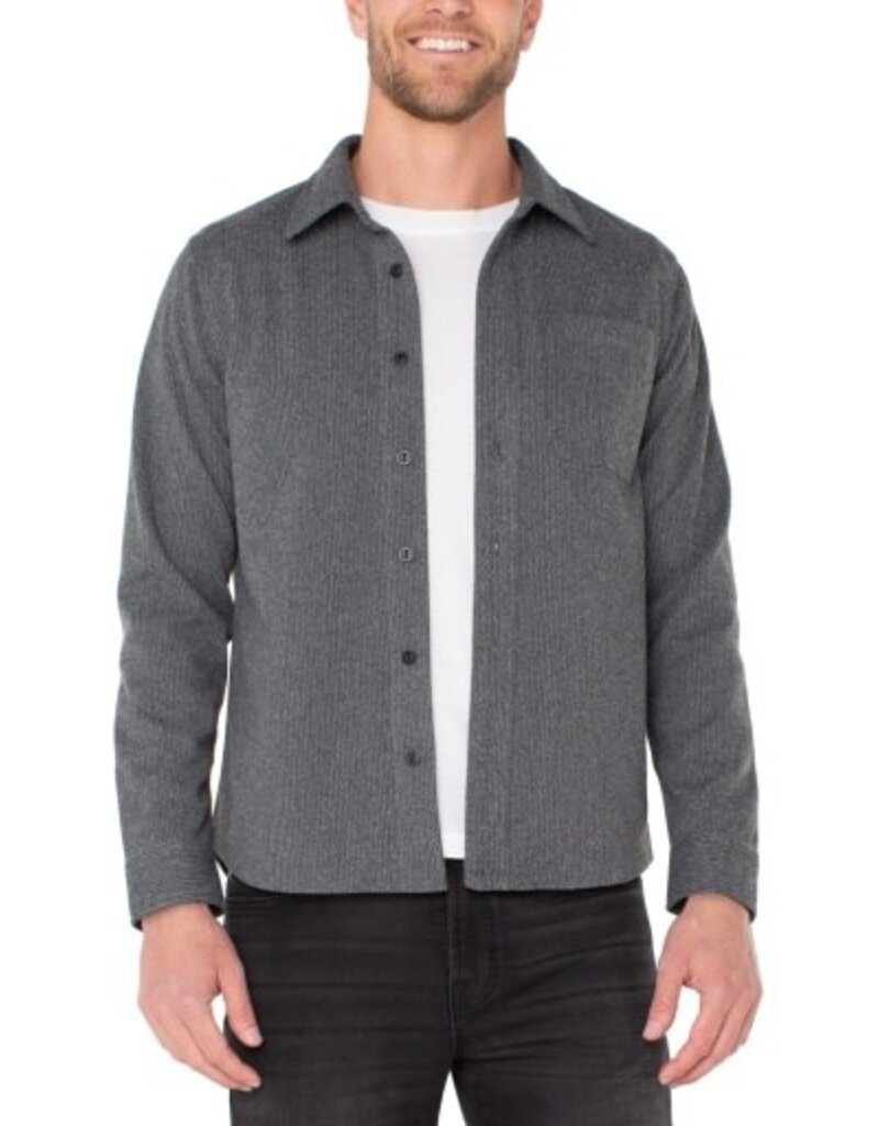 Liverpool Los Angeles Liverpool Knit Long Sleeve Button Up Shirt Grey Herringbone Metal