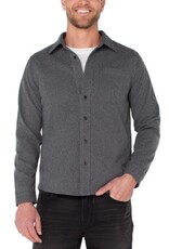 Liverpool Los Angeles Liverpool Knit Long Sleeve Button Up Shirt Grey Herringbone Metal