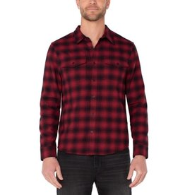 Liverpool Los Angeles Liverpool Long Sleeve Button Up Shirt w/Flap Pocket Crimson Multi