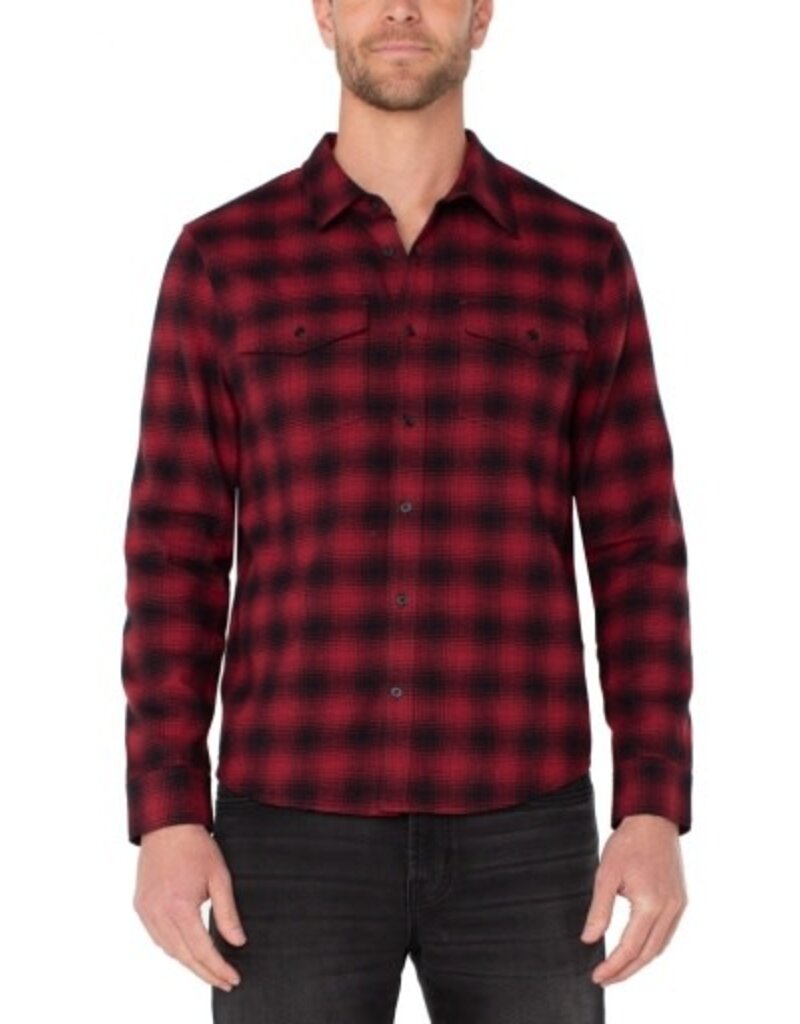 Liverpool Los Angeles Liverpool Long Sleeve Button Up Shirt w/Flap Pocket Crimson Multi