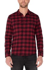 Liverpool Los Angeles Liverpool Long Sleeve Button Up Shirt w/Flap Pocket Crimson Multi