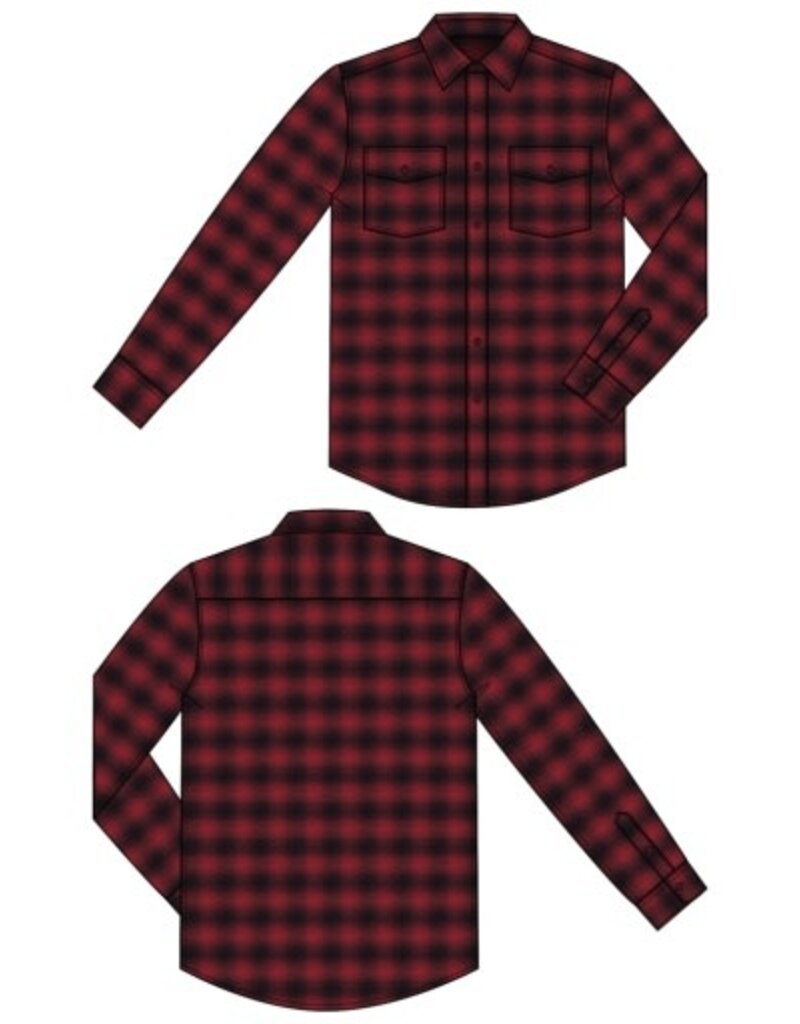 Liverpool Los Angeles Liverpool Long Sleeve Button Up Shirt w/Flap Pocket Crimson Multi