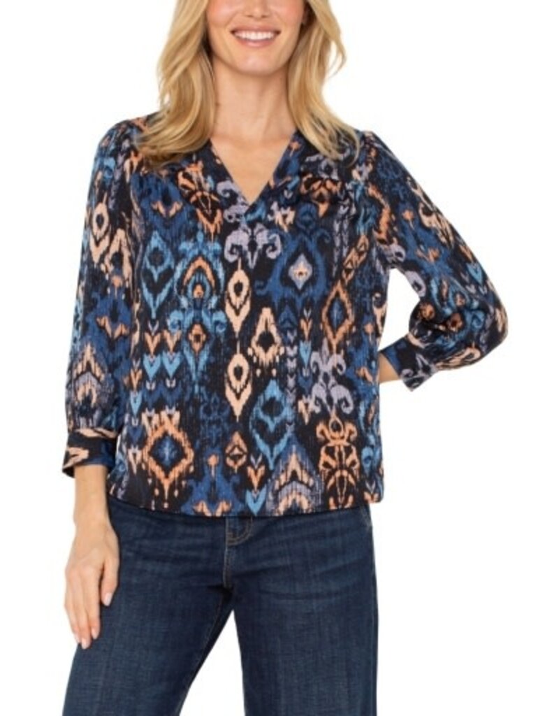 Liverpool Los Angeles Liverpool 3/4 Sleeve V-Neck Popover Woven Blouse