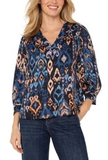 Liverpool Los Angeles Liverpool 3/4 Sleeve V-Neck Popover Woven Blouse
