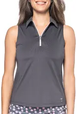 Golftini Golftini Sleeveless Zip Stretch Polo Slate/Rose Pink