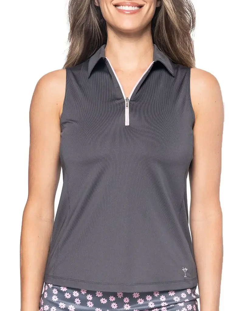 Golftini Golftini Sleeveless Zip Stretch Polo Slate/Rose Pink