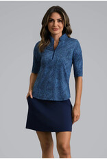 IBKul IBKul Stephanie Ruched Elbow Sleeve Top Navy/Peri