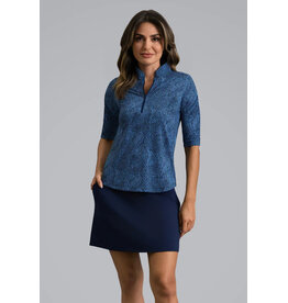 IBKul IBKul Stephanie Ruched Elbow Sleeve Top Navy/Peri