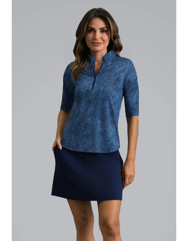 IBKul IBKul Stephanie Ruched Elbow Sleeve Top Navy/Peri