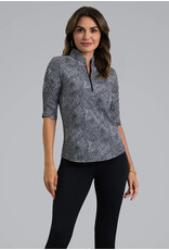 IBKul IBKul Stephanie Ruched Elbow Sleeve Top Black/White