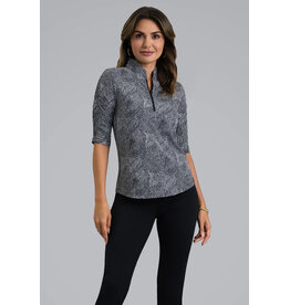 IBKul IBKul Stephanie Ruched Elbow Sleeve Top Black/White