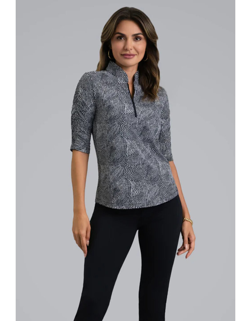 IBKul IBKul Stephanie Ruched Elbow Sleeve Top Black/White