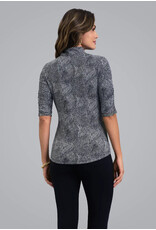 IBKul IBKul Stephanie Ruched Elbow Sleeve Top Black/White