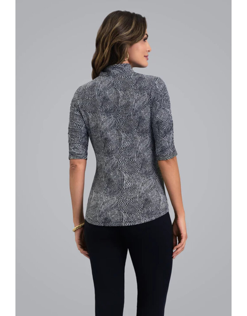 IBKul IBKul Stephanie Ruched Elbow Sleeve Top Black/White