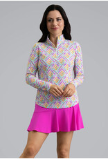 IBKul IBKul Nina Long Sleeve Mock Hot Pink Multi