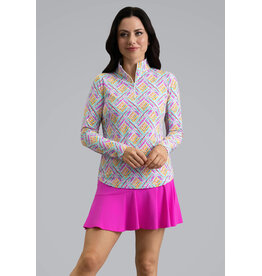 IBKul IBKul Nina Long Sleeve Mock Hot Pink Multi
