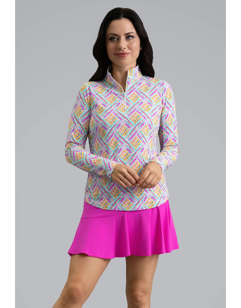 IBKul IBKul Nina Long Sleeve Mock Hot Pink Multi