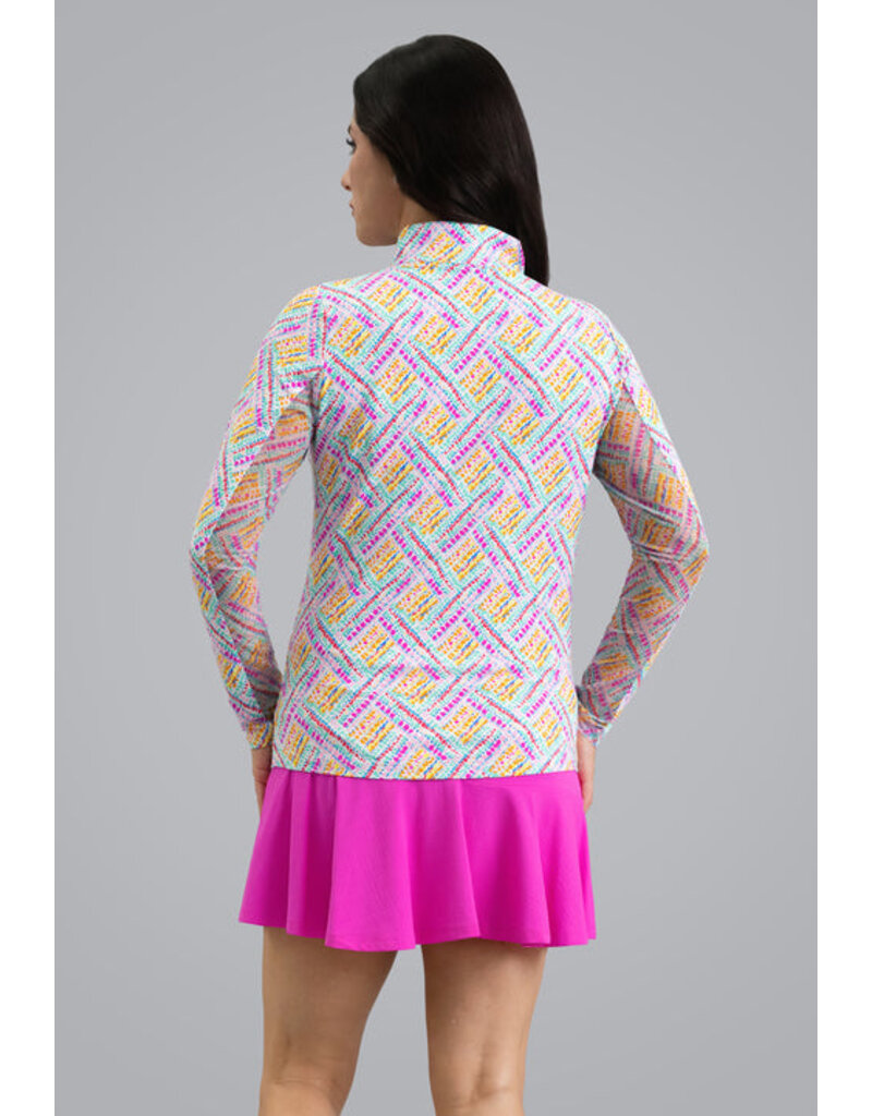 IBKul IBKul Nina Long Sleeve Mock Hot Pink Multi