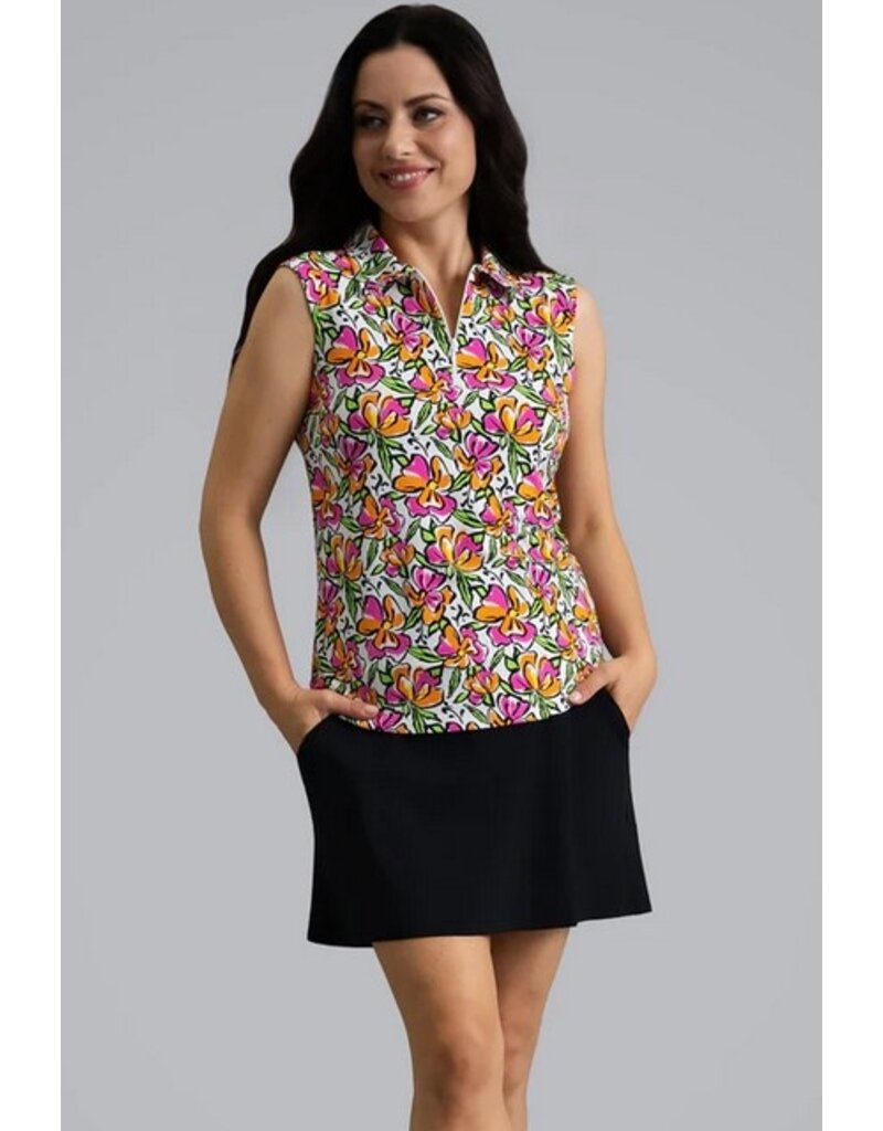 IBKul IBKul Sonia Sleeveless Polo Hot Pink Orange Peel