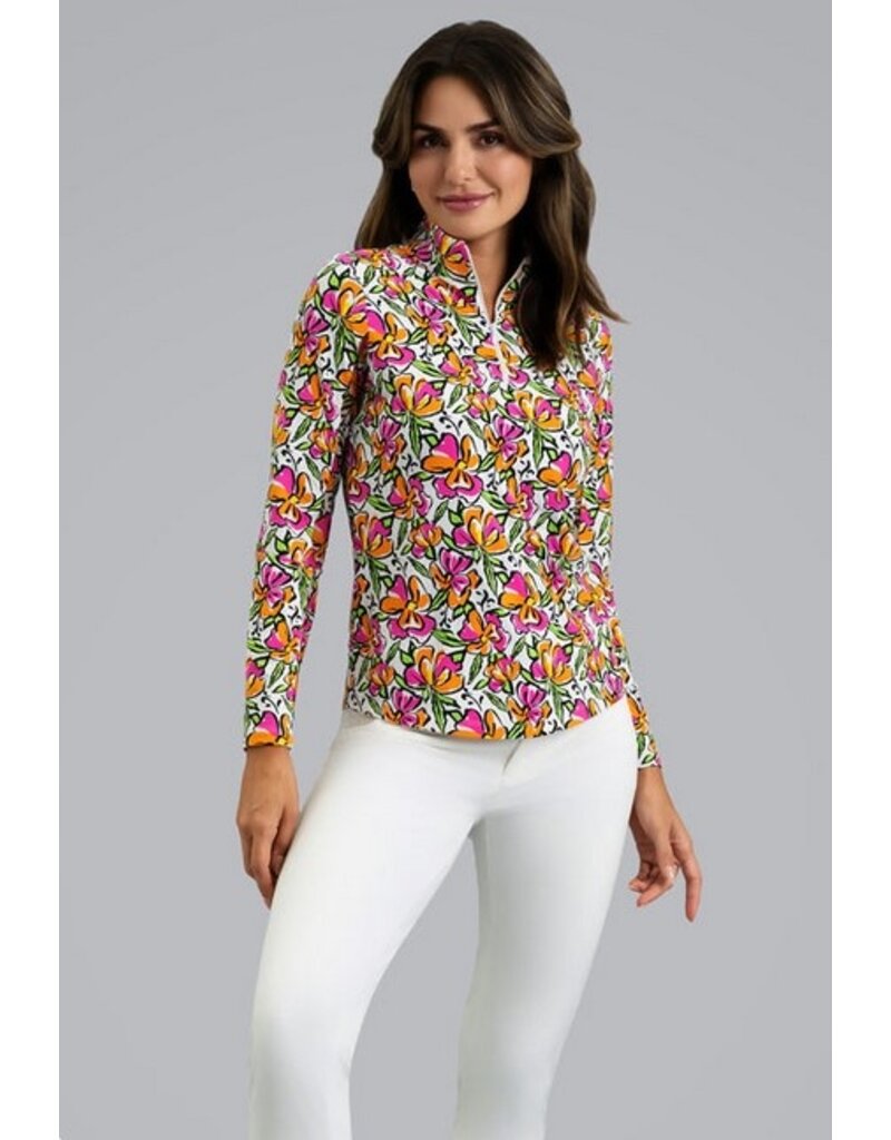 IBKul IBKul Sonia Long SLeeve Mock Hot Pink/Orange