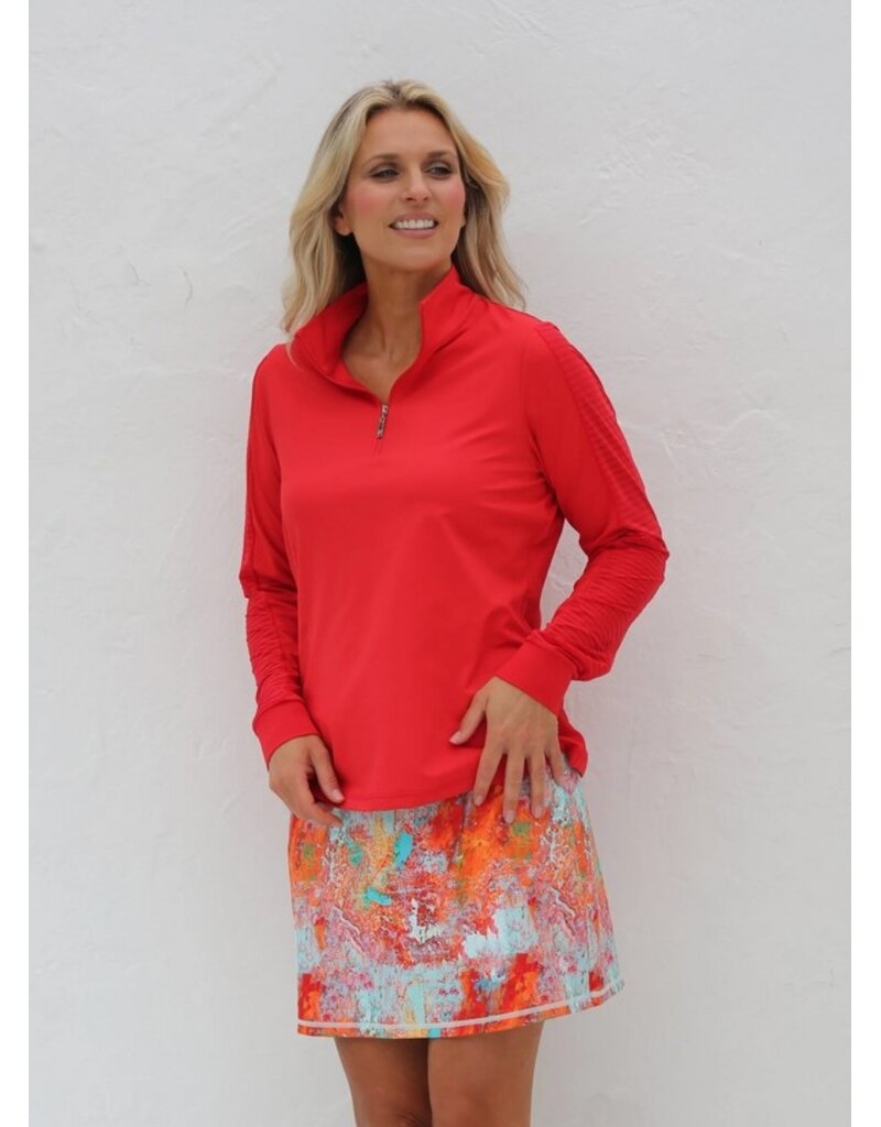 Famara Golf Famara Sheer Long Sleeve Polo Cherry