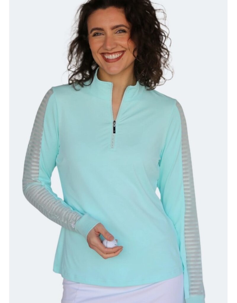 Famara Golf Famara Sheer Long Sleeve Polo Aqua
