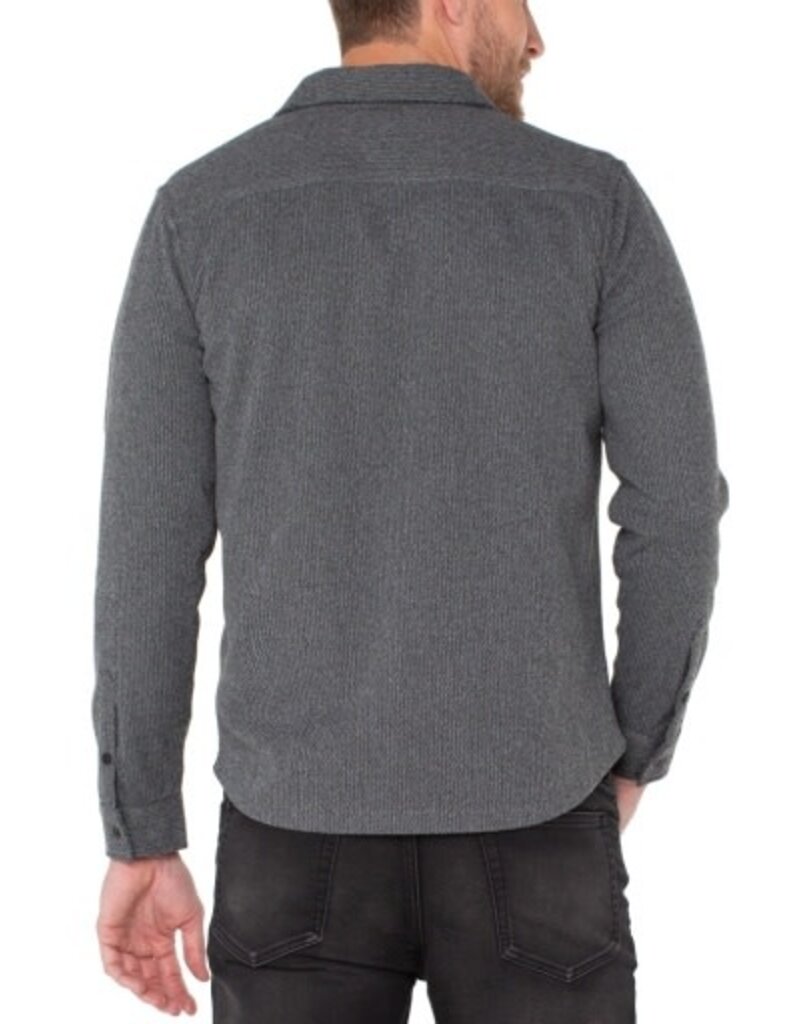 Liverpool Los Angeles Liverpool Knit Long Sleeve Button Up Shirt Grey Herringbone Metal