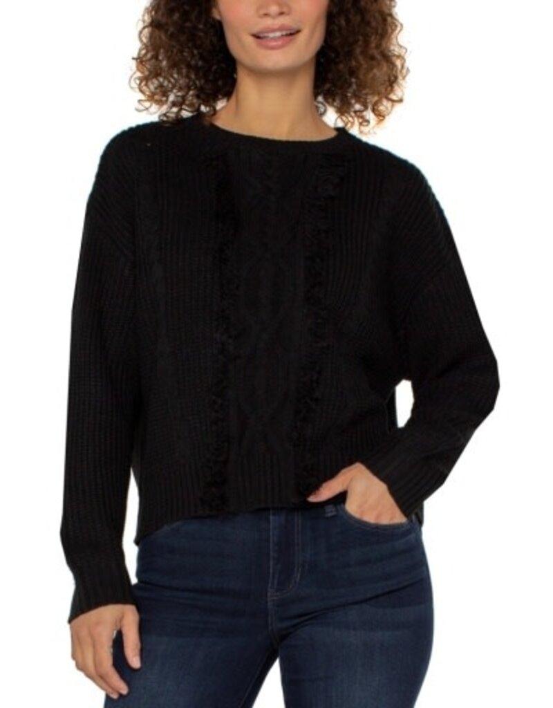 Liverpool Los Angeles Liverpool Long Sleeve Crew Neck Sweater w/ Fringe