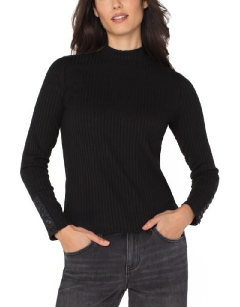 Liverpool Los Angeles Liverpool Long Sleeve Mock Neck Knit Top w/ Button Detail