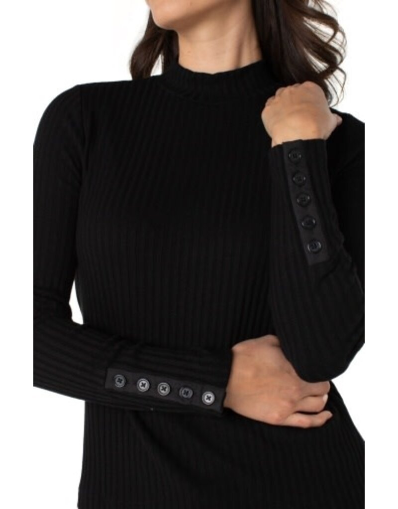 Liverpool Los Angeles Liverpool Long Sleeve Mock Neck Knit Top w/ Button Detail