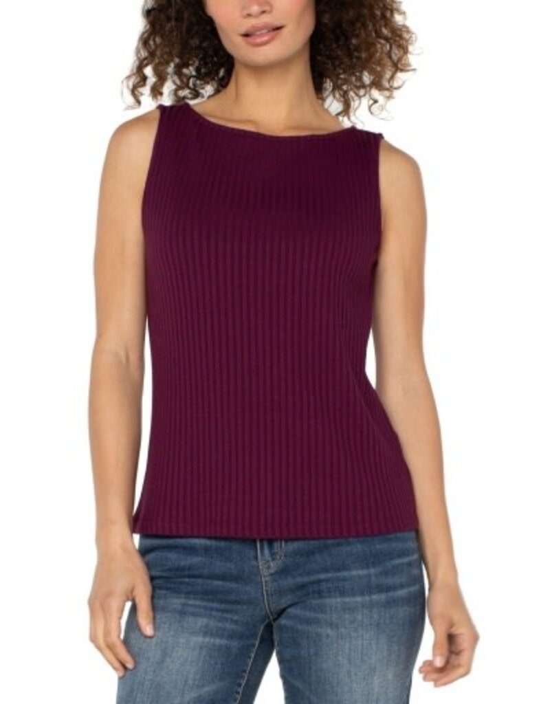 Liverpool Los Angeles Liverpool Sleeveless High Boatneck Knit Top Wine Berry