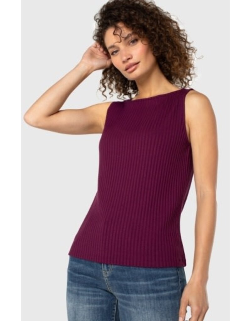 Liverpool Los Angeles Liverpool Sleeveless High Boatneck Knit Top Wine Berry