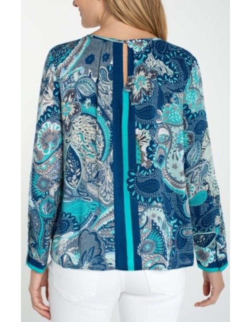 Liverpool Los Angeles Liverpool Long Sleeve Woven Top with Keyhole Neckline