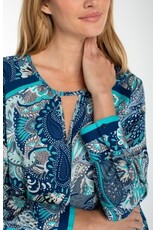 Liverpool Los Angeles Liverpool Long Sleeve Woven Top with Keyhole Neckline