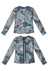 Liverpool Los Angeles Liverpool Long Sleeve Woven Top with Keyhole Neckline