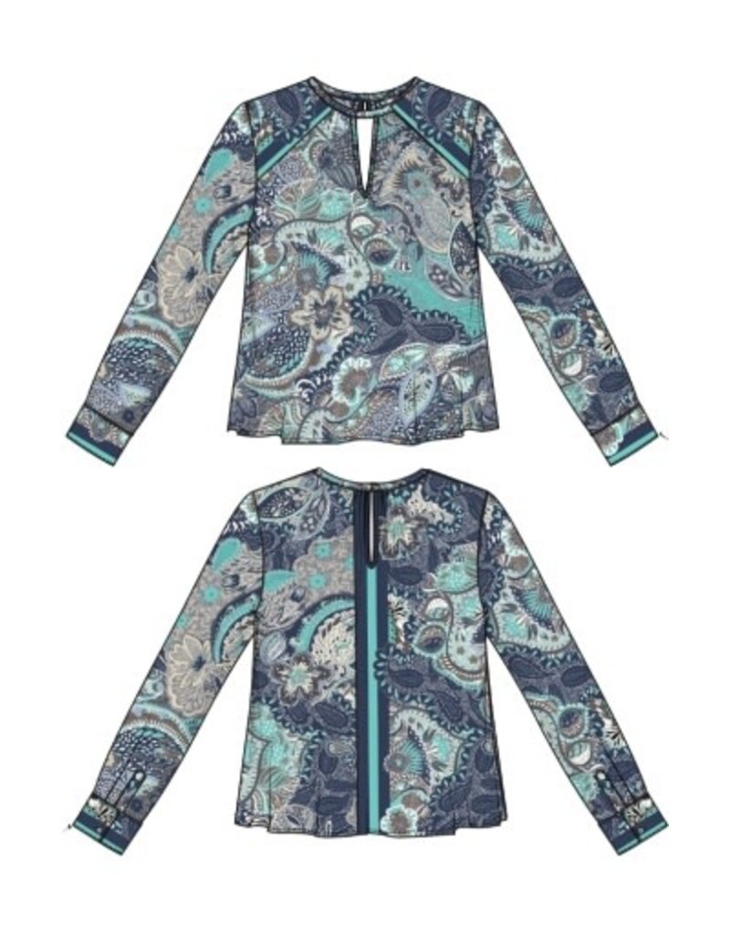 Liverpool Los Angeles Liverpool Long Sleeve Woven Top with Keyhole Neckline