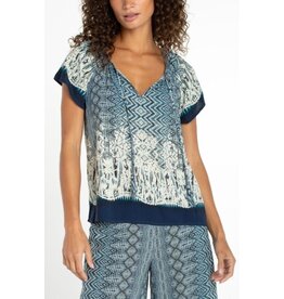 Liverpool Los Angeles Liverpool Short Sleeve Woven Top with Front Tie