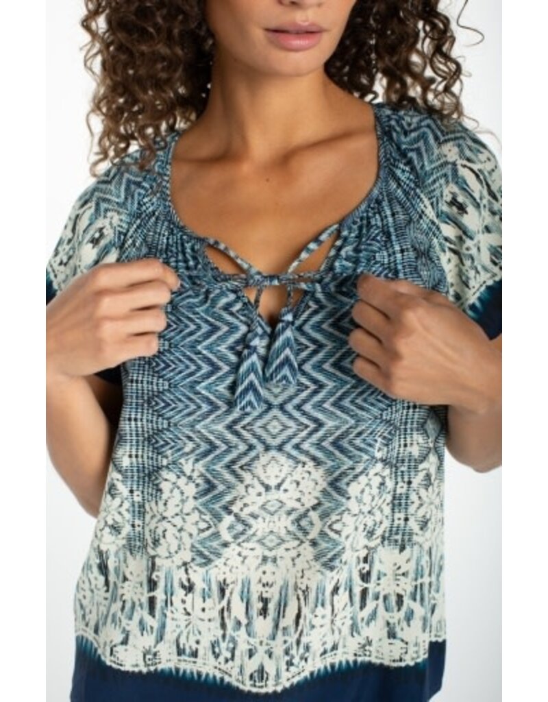 Liverpool Los Angeles Liverpool Short Sleeve Woven Top with Front Tie