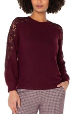 Liverpool Los Angeles Liverpool Long Sleeve Crew Neck Lace Inset Knit top