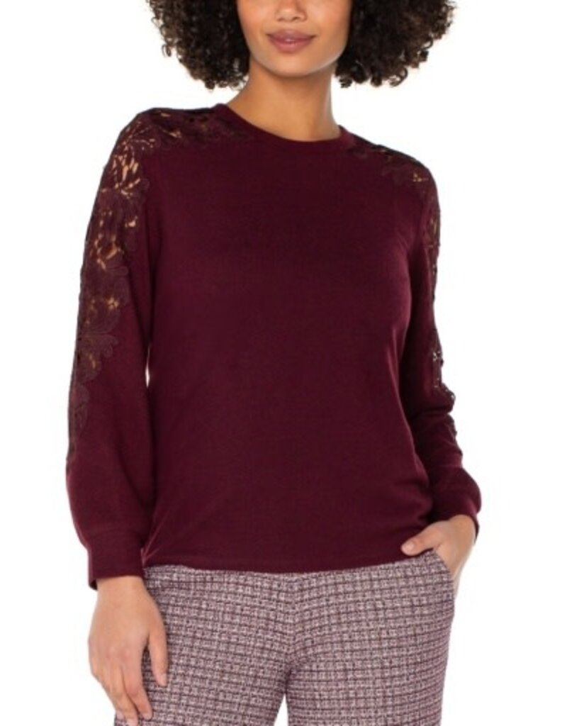 Liverpool Los Angeles Liverpool Long Sleeve Crew Neck Lace Inset Knit top