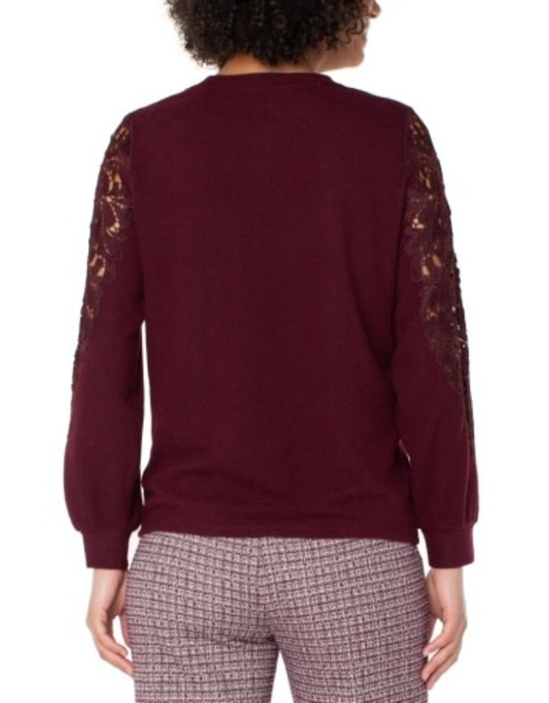 Liverpool Los Angeles Liverpool Long Sleeve Crew Neck Lace Inset Knit top